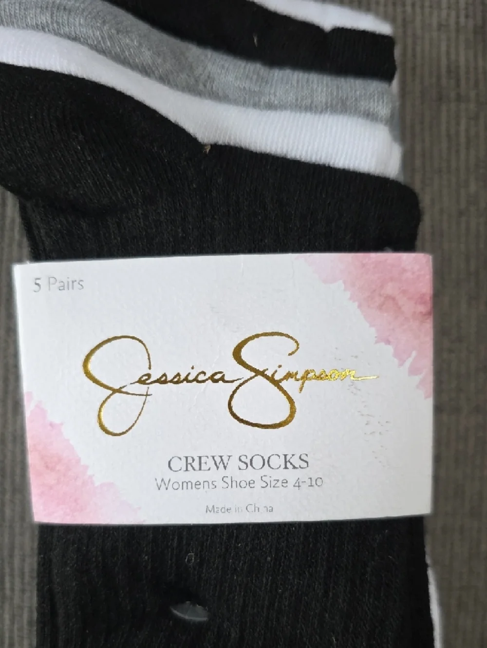 Jessica Simpson Black, White & Gray Crew Socks, Two 5-packs,‎ NWT, 10 Total.